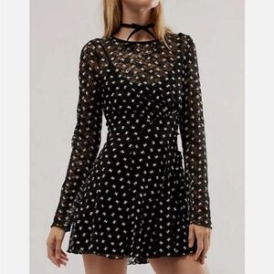 FREE PEOPLE Sheer Delight Long Sleeve Lace Embroidered Minidress SIZE S